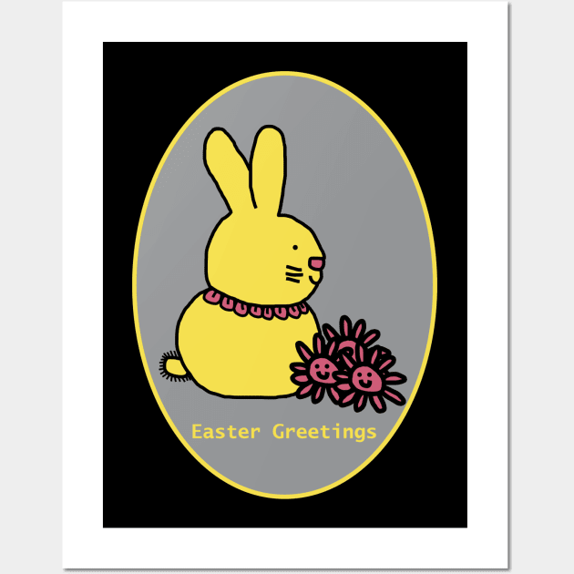 Happy Easter Greetings from the Easter Bunny with Flowers Wall Art by ellenhenryart